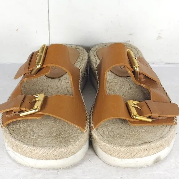 See by Chloe Women's Glyn 38 US7,5 Brown Leather Espadrille Mules Slide Sandals