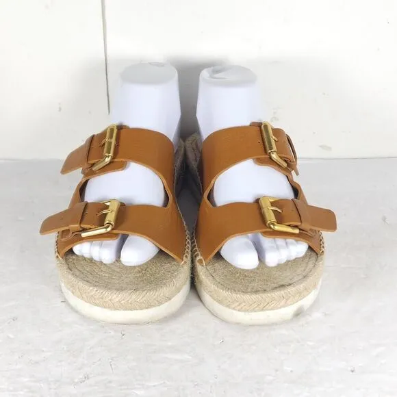 See by Chloe Women's Glyn 38 US7,5 Brown Leather Espadrille Mules Slide Sandals