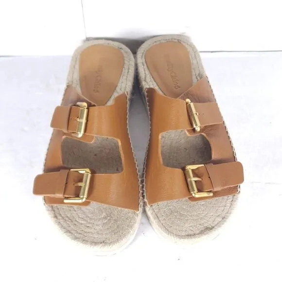 See by Chloe Women's Glyn 38 US7,5 Brown Leather Espadrille Mules Slide Sandals