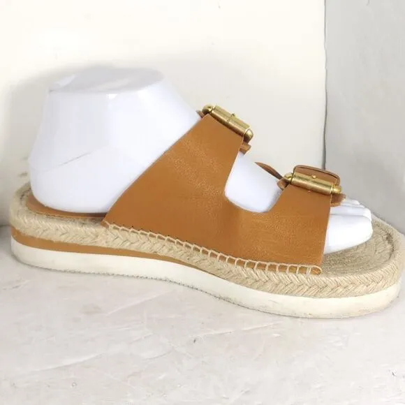 See by Chloe Women's Glyn 38 US7,5 Brown Leather Espadrille Mules Slide Sandals