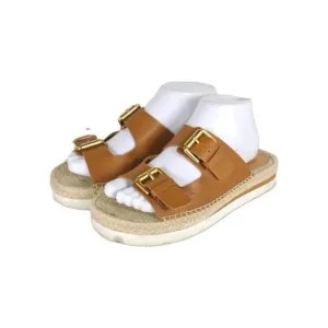 See by Chloe Women's Glyn 38 US7,5 Brown Leather Espadrille Mules Slide Sandals