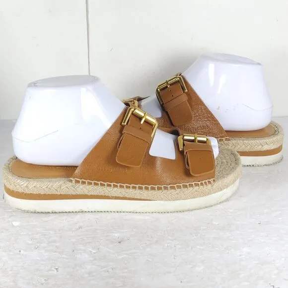 See by Chloe Women's Glyn 38 US7,5 Brown Leather Espadrille Mules Slide Sandals