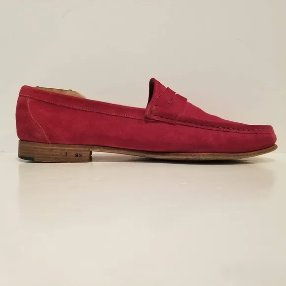 Sergio Rossi Mens Suede Penny Loafers Red Classic Designer Shoe Size 9.5 US 10.5