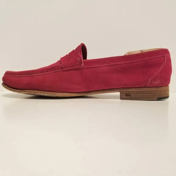 Sergio Rossi Mens Suede Penny Loafers Red Classic Designer Shoe Size 9.5 US 10.5