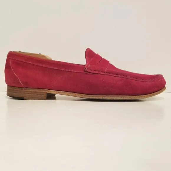 Sergio Rossi Mens Suede Penny Loafers Red Classic Designer Shoe Size 9.5 US 10.5