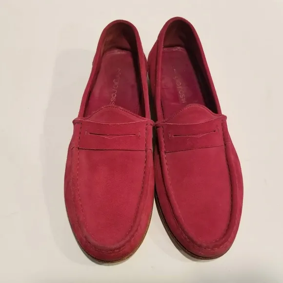 Sergio Rossi Mens Suede Penny Loafers Red Classic Designer Shoe Size 9.5 US 10.5