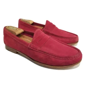 Sergio Rossi Mens Suede Penny Loafers Red Classic Designer Shoe Size 9.5 US 10.5
