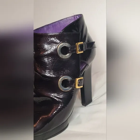 SERGIO ROSSI-size 41- patent leather peep-toe bootie in tornasol black shoes