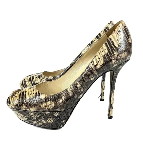 Sergio Rossi Two Tone Water Snake Platform Peep-toe Pumps - Size 40.5 / …
