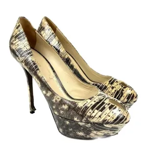 Sergio Rossi Two Tone Water Snake Platform Peep-toe Pumps - Size 40.5 / …