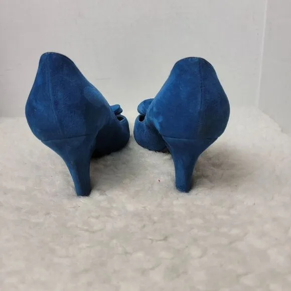 Sergio Rossi Women's Block Heel Shoes Size 7.5 Blue Suede Bow Accent
