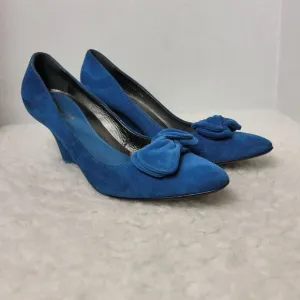 Sergio Rossi Women's Block Heel Shoes Size 7.5 Blue Suede Bow Accent