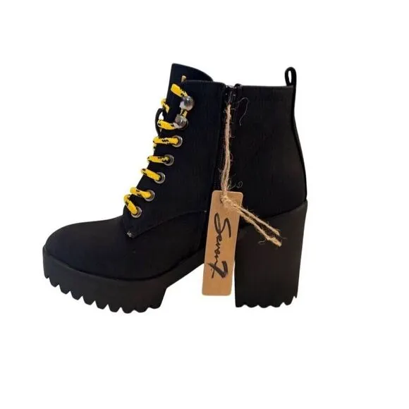 Seven7 Women's Black Platform Ankle Boots Lace Up Lug Platform Heel Size 9
