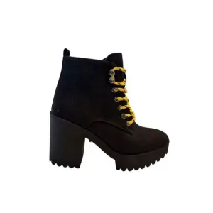 Seven7 Women's Black Platform Ankle Boots Lace Up Lug Platform Heel Size 9