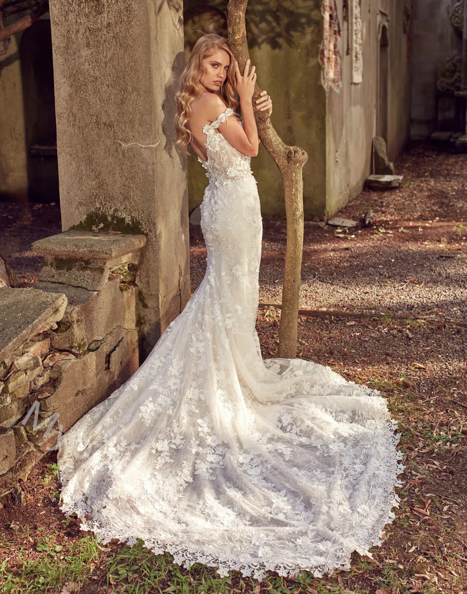 Sexy V-neck Sleeveless Mermaid Lace applique Wedding Dresses, WDY0345