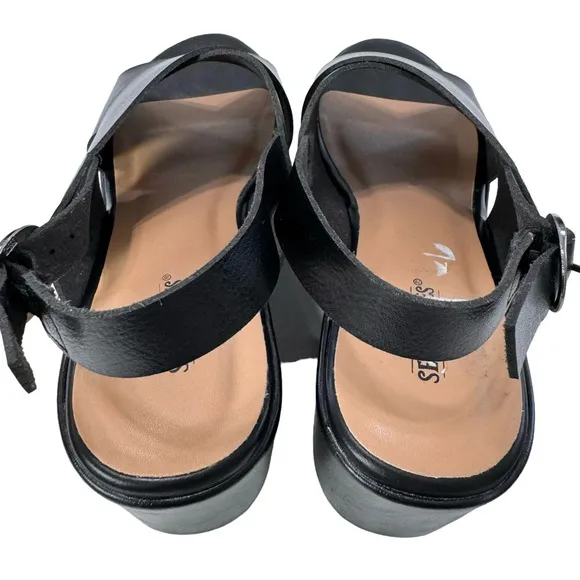 Seychelles Cassie Crisscross Strap Black Platform Sandals Size 8.5M