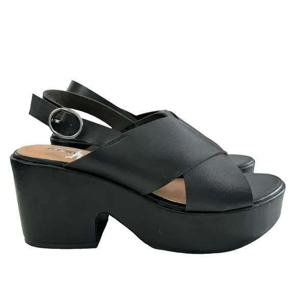 Seychelles Cassie Crisscross Strap Black Platform Sandals Size 8.5M
