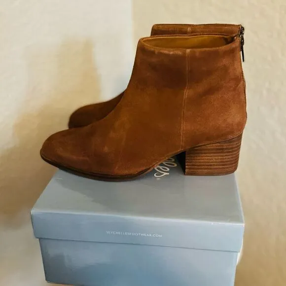 SEYCHELLES Floodplain Block Heel Suede Bootie, Brown/Cognac, Size 9 NWT