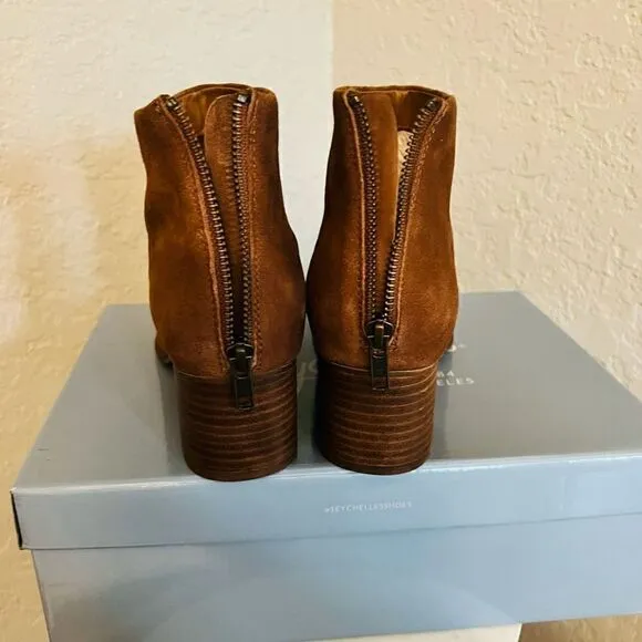 SEYCHELLES Floodplain Block Heel Suede Bootie, Brown/Cognac, Size 9 NWT