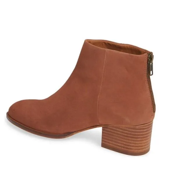SEYCHELLES Floodplain Block Heel Suede Bootie, Brown/Cognac, Size 9 NWT