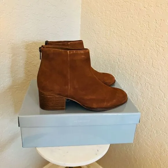 SEYCHELLES Floodplain Block Heel Suede Bootie, Brown/Cognac, Size 9 NWT