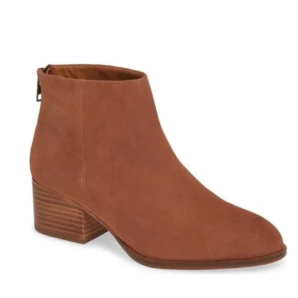 SEYCHELLES Floodplain Block Heel Suede Bootie, Brown/Cognac, Size 9 NWT
