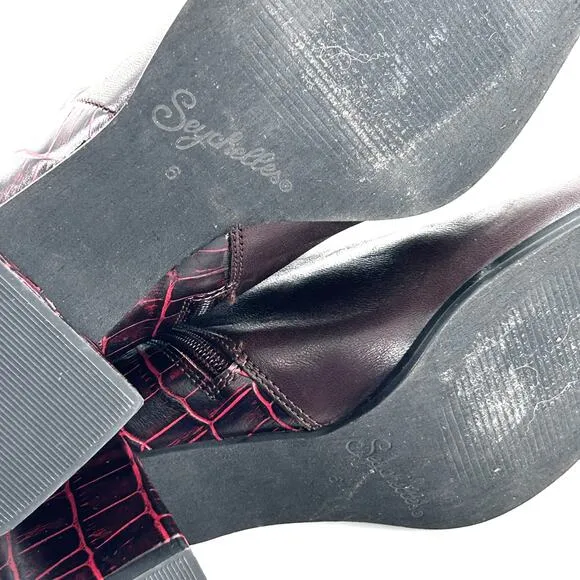 Seychelles Siesta Ankle Booties 6 NWOT Red Burgundy Croc Heel Boots Zip Leather