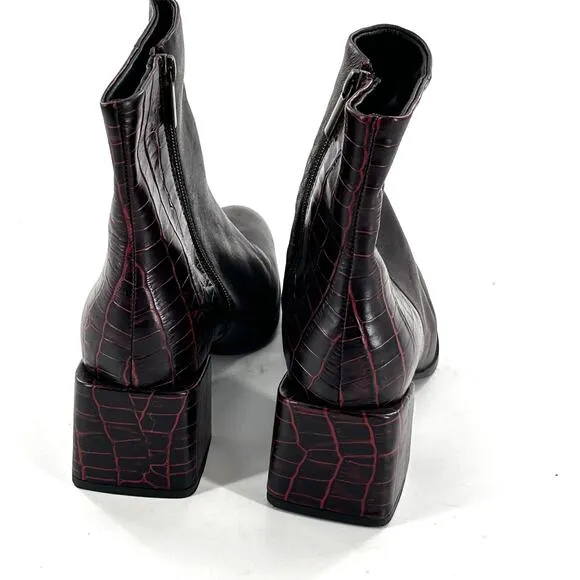 Seychelles Siesta Ankle Booties 6 NWOT Red Burgundy Croc Heel Boots Zip Leather