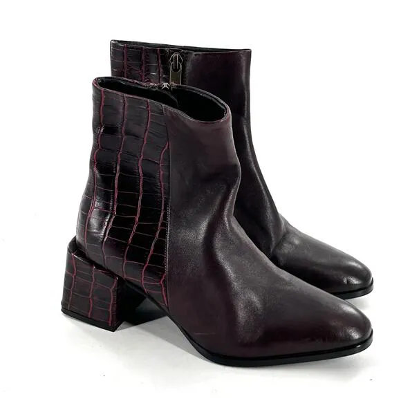 Seychelles Siesta Ankle Booties 6 NWOT Red Burgundy Croc Heel Boots Zip Leather