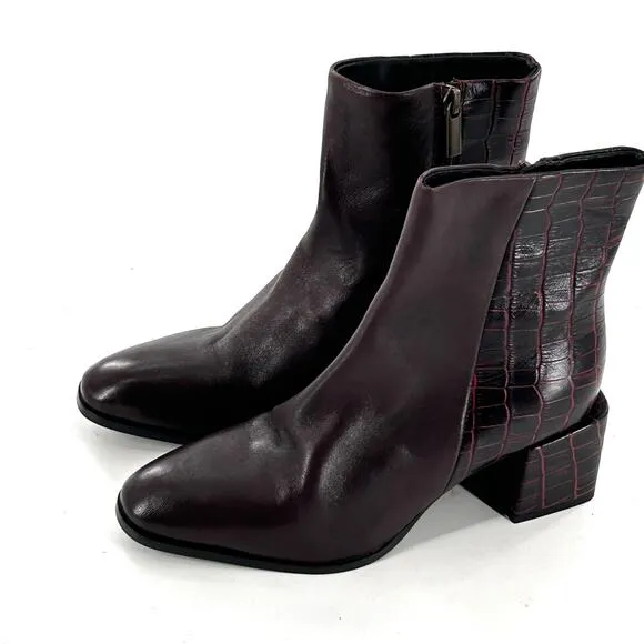 Seychelles Siesta Ankle Booties 6 NWOT Red Burgundy Croc Heel Boots Zip Leather