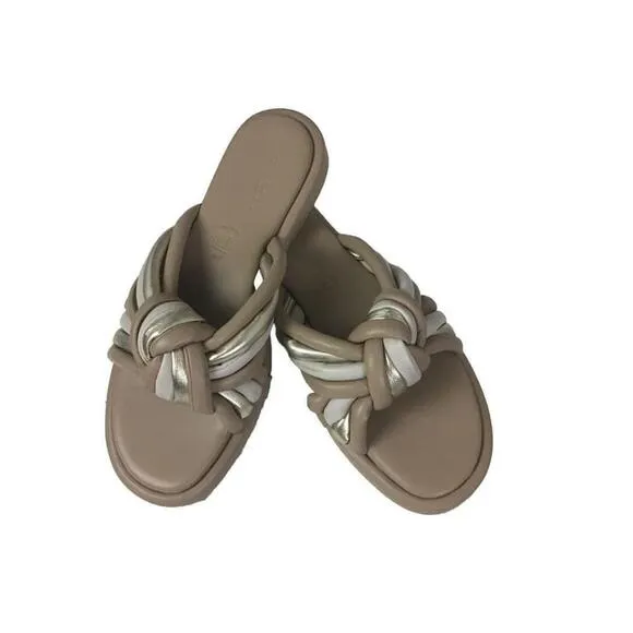 Seychelles Women’s Size 9 Simply The Best Slide Sandal Made In Italy Tan &amp; Gold