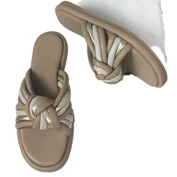 Seychelles Women’s Size 9 Simply The Best Slide Sandal Made In Italy Tan &amp; Gold