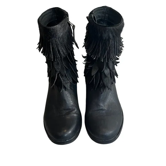 Sheridan Mia Sienna Genuine Black Calf Hair Fringe Boots, Sz 38