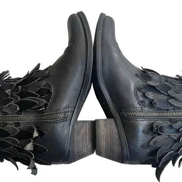 Sheridan Mia Sienna Genuine Black Calf Hair Fringe Boots, Sz 38