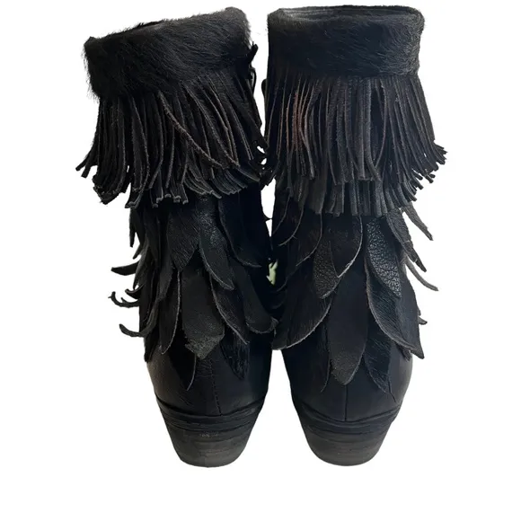 Sheridan Mia Sienna Genuine Black Calf Hair Fringe Boots, Sz 38
