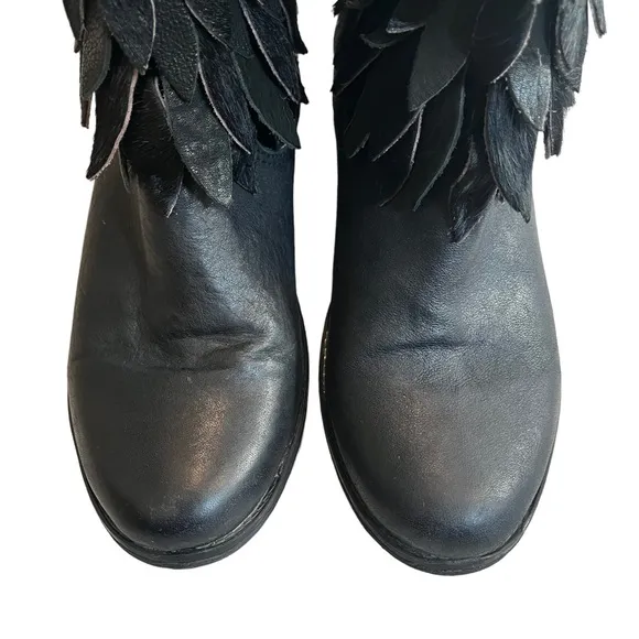 Sheridan Mia Sienna Genuine Black Calf Hair Fringe Boots, Sz 38
