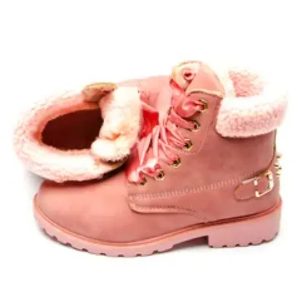 SHERPA SHEARLING Fur Lined Military Combat Laceup Ankle Booties EUC
