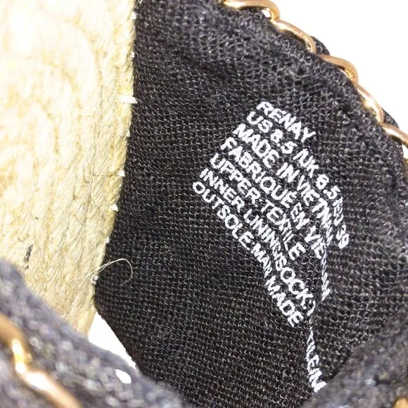 SHOE DAZZLE WOMEN'S BLACK &amp; GOLD ESPADRILLE FLAT SANDALS - SIZE 8.5