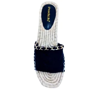 SHOE DAZZLE WOMEN'S BLACK &amp; GOLD ESPADRILLE FLAT SANDALS - SIZE 8.5