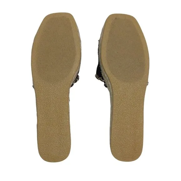 SHOE DAZZLE WOMEN'S BLACK &amp; GOLD ESPADRILLE FLAT SANDALS - SIZE 8.5