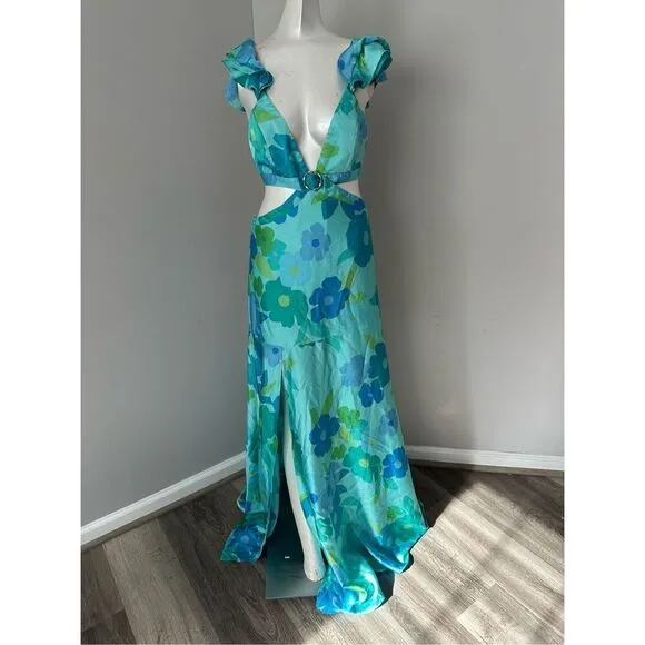 Show Me Your Mumu Francie Maxi Dress in Blue Piccadilly Flora Size Small $238