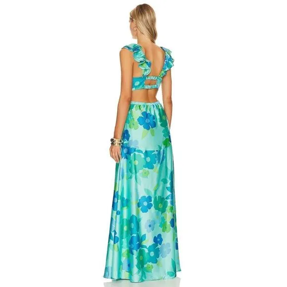 Show Me Your Mumu Francie Maxi Dress in Blue Piccadilly Flora Size Small $238