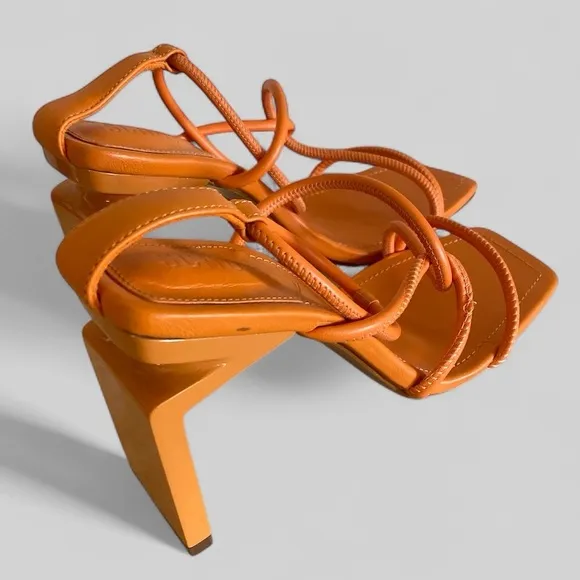 SHULTZ KATTIEN SANDAL IN ORANGE 4” Heel Ankle Wrap Strappy Women's Sandals 8.5