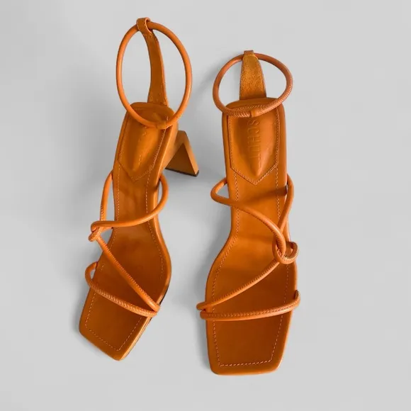 SHULTZ KATTIEN SANDAL IN ORANGE 4” Heel Ankle Wrap Strappy Women's Sandals 8.5