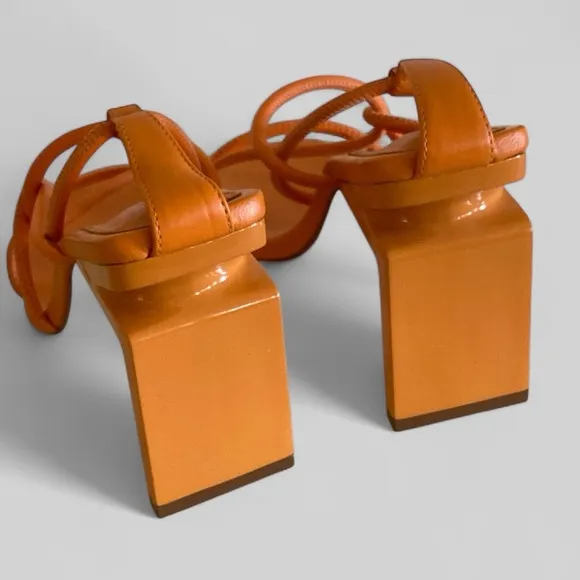 SHULTZ KATTIEN SANDAL IN ORANGE 4” Heel Ankle Wrap Strappy Women's Sandals 8.5