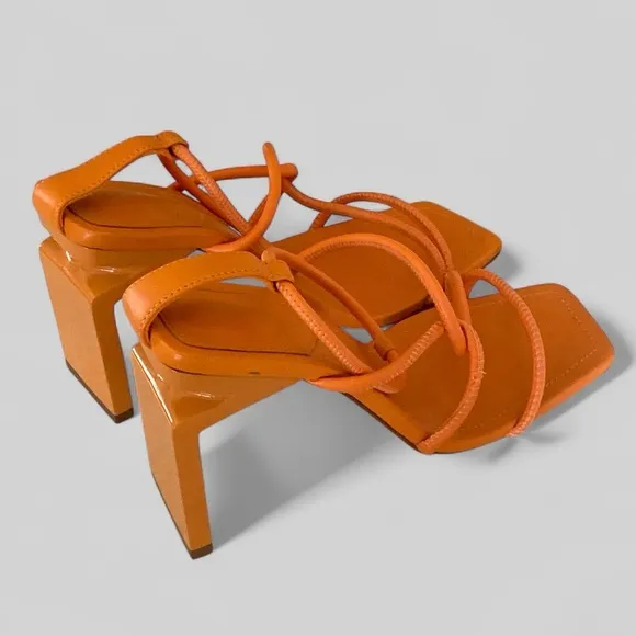 SHULTZ KATTIEN SANDAL IN ORANGE 4” Heel Ankle Wrap Strappy Women's Sandals 8.5