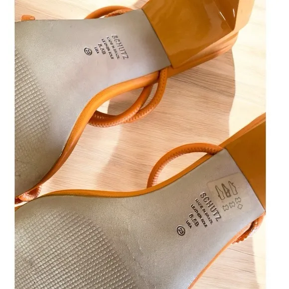 SHULTZ KATTIEN SANDAL IN ORANGE 4” Heel Ankle Wrap Strappy Women's Sandals 8.5