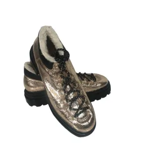 Shutz Lucille Boots Womens 8.5 Gold Metallic Lug Sole Shearling Y2K Bootie