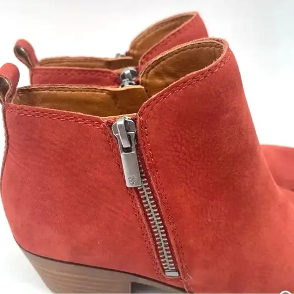 Side Zipper Boots New In Box Lucky Brand Womens Ankle Low Heel Size 6.5 Red 😍