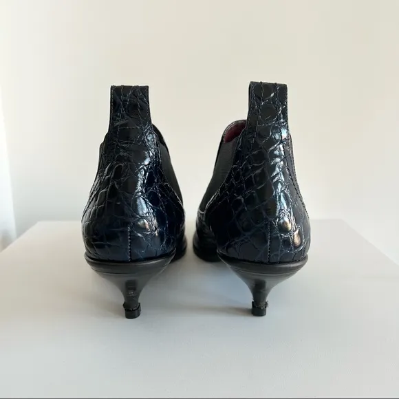 Sies Marjan navy croc embossed kitten heel booties